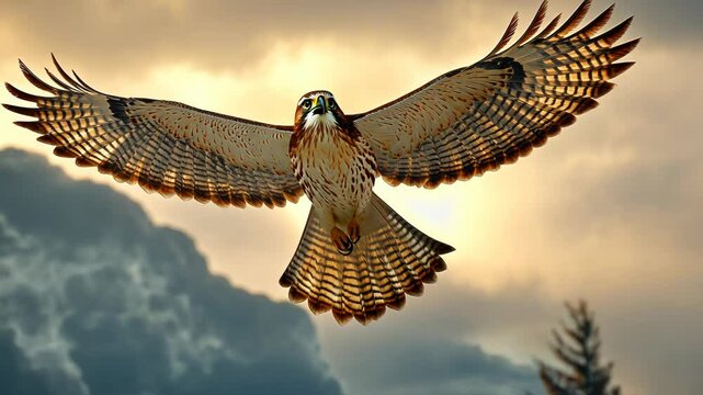 Majestic raptor soaring above mountain peaks
