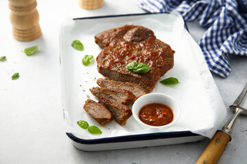 Roasted beef with bbq sauce