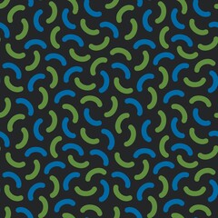 A geometrical seamless pattern with big blue and green curved elements on a black background