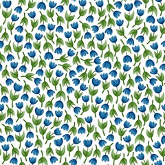 A botanical seamless pattern with watercolour tulips on a white background