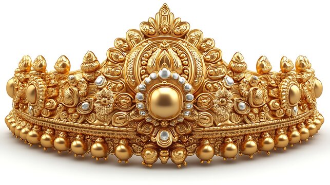 Intricate Golden Forehead Ornament Traditional Headpiece Exquisite High Resolution Images