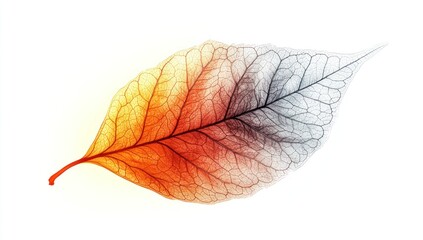 Obraz premium Autumnal leaf, veins and colors. Detailed illustration of a leaf, showcasing a gradient of warm hues and intricate vein structure