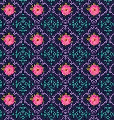 Seamless pattern with luxury damask and roses. Wallpaper, textile, bedding for fabric design.