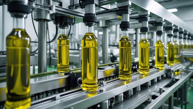 Olive Oil Bottles on Production Line