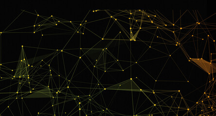 Abstract Network Connection: Golden Nodes and Lines on Black Background