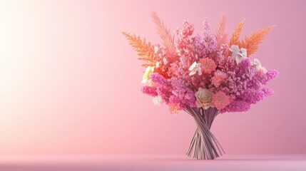 Colorful bouquet in glass vase, vibrant pink and orange flowers creating a cheerful atmosphere, perfect for decoration or gifting.