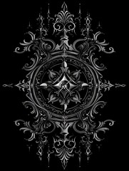 Intricate Silver Ornament On Black Background High Resolution Images