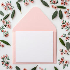 beautiful pink envelope surrounded by delicate flowers and green leaves, perfect for sending heartfelt messages, independence, day, 4th, of, july