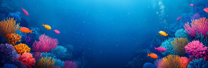Vibrant coral reef teeming with colorful fish, showcasing stunning underwater ecosystem filled with diverse marine life and vivid hues