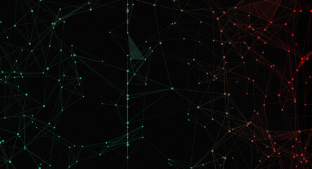Fototapeta premium Abstract Neural Network Connection Background with Green and Red Gradient