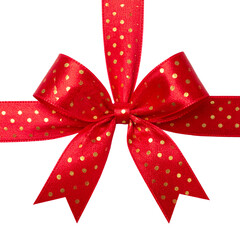 vibrant red ribbon with golden polka dots, elegantly tied into bow, perfect for gift wrapping and festive decorations, adding cheerful touch to any occasion