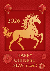 colorful vertical greeting card for chinese new year of the horse 2026