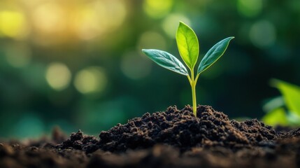 Fototapeta premium A tiny seedling emerging from rich soil, symbolizing growth and nourishment