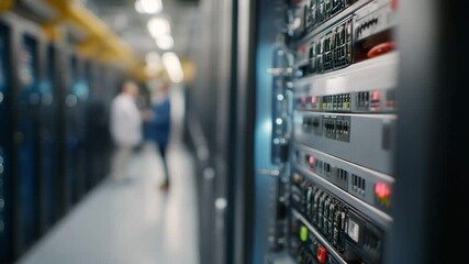 An intricate view of a modern server room showcasing high-tech servers and data cables, emphasizing the backbone of contemporary digital communications and technology. - Powered by Adobe
