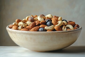 Bowl of Mixed Nuts and Dried Fruits Almonds Cashews Walnuts Hazelnuts Healthy Snack