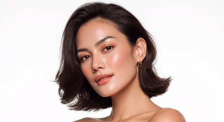 Naklejka premium Indonesia woman with sweet smile and solid white background