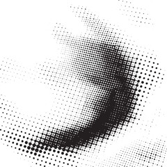 A large dark shape is composed of numerous small dots against a white background.