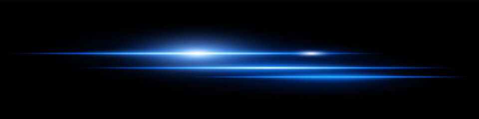 Blue glowing streaks with flare effect on black background. Perfect for high-speed light visuals, energy waves, sci-fi designs, neon transitions, digital focus points, modern interface.