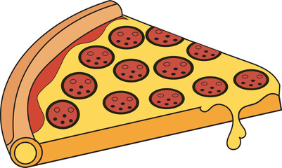 Vector illustration of delicious Italian pizza with cheese, tomato, and pepperoni