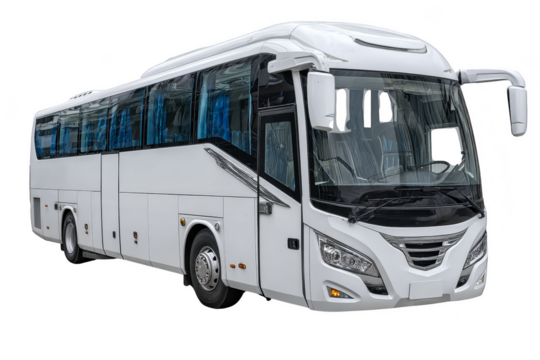 Modern bus with sleek design and large windows. Png, Transparent background.