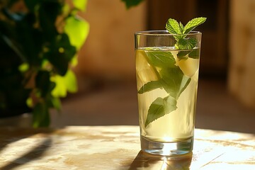 Transparent Glass of Lemonade with Mint &ndash; Refreshing Summer Drink with a Touch of Mint
