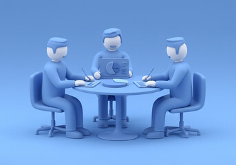 People Meeting at Table with Laptop and Chart for Discussion