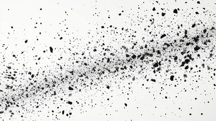 Obraz premium Abstract black particles scattered on white background, forming a diagonal streak.
