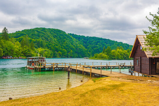 Ride electric boat across Lake Kocjak Plitvice Lakes National Park.