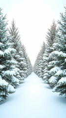 Obraz premium Snowy path through a fir tree forest