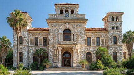 Naklejka premium Exterior view of a stately stone building.