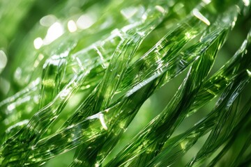 closeup of vibrant green textured material reflecting light. abstract concept with natural, organic feel. suitable for background, eco-themed designs, and environmental projects.