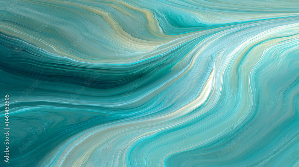Aufkleber Abstract image featuring flowing teal and beige lines creating a wave-like pattern, suggesting fluidity, serenity, and calmness