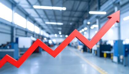 Upward red arrow graph in modern factory. 