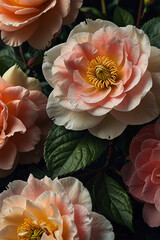 A breathtakingly vivid and cinematic photograph of Winter Blooms Camellias and Hellebores flowers