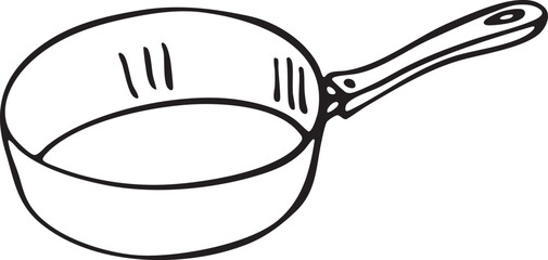 A simple metal skillet rests on a white surface.