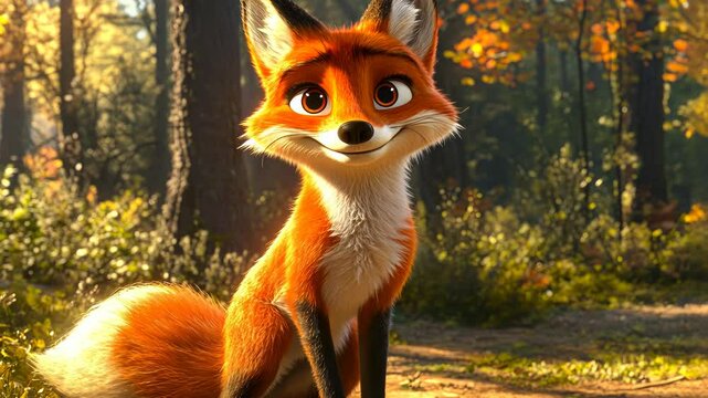 Animated red fox in autumn forest scene
