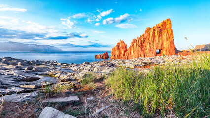 Exciting  sunset view of Red Rocks (Rocce Rosse) in Arbatax.