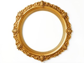 Empty Gold Picture Frame on White Background
