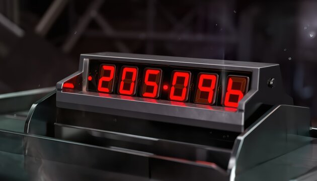 Digital Display Counter Showing Incrementing Numbers in Futuristic Design with Red LED Lights