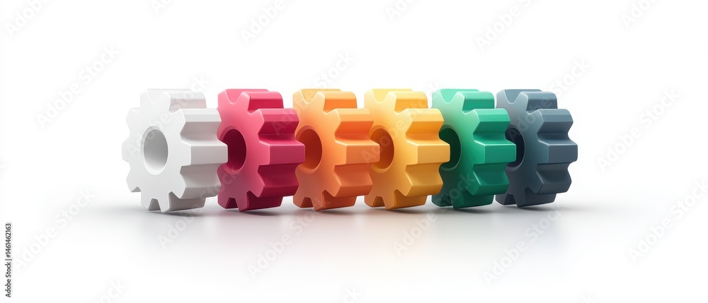 Poster colorful interlocking gears representing teamwork and collaboration in business