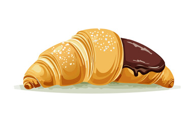 Chocolate-Filled Croissant Vector – Delicious Pastry in Hand Drawn Flat Style