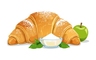 Sweet Croissant with Sugar Topping – Hand Drawn Bakery Vector in Flat Style