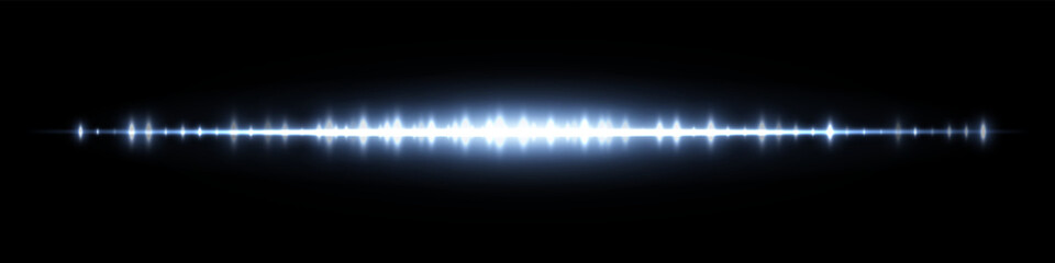 Blue audio waveform with glowing peaks and reflection. Suitable for music background, podcast visual, sound analysis, digital equalizer, voice playback and tech audio interface.