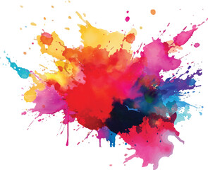 Bright colorful watercolor splash splatter stain brush strokes on white background. Modern vibrant aquarelle spot. Aquarelle explosion on white. Element. Vector watercolor illustration isolated design