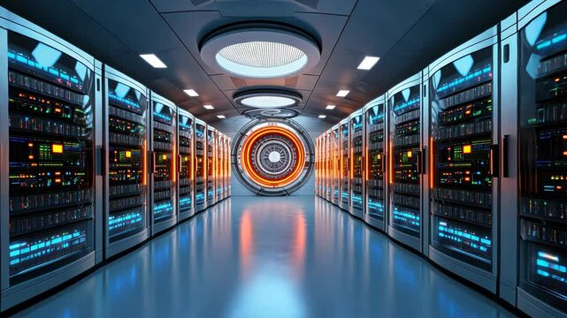 Futuristic server room with advanced technology