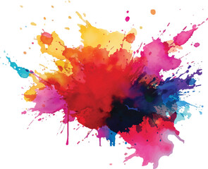 A Bright, Stunning Watercolor Painting of Abstract Stains and Splashes in Rich, Vibrant Colors, Enhanced by Bold Brush Strokes on a Pure White Background for a Contemporary Look.
