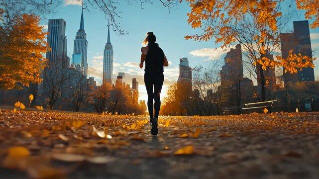 Autumn runner in city park