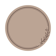 Botanical circle frame. Hand drawn round line border, leaves and flowers, wedding invitation and cards, logo design and posters template. Elegant minimal style floral 