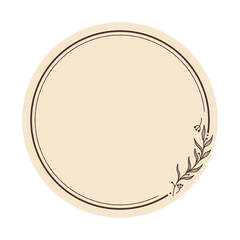 Botanical circle frame. Hand drawn round line border, leaves and flowers, wedding invitation and cards, logo design and posters template. Elegant minimal style floral 
