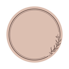 Botanical circle frame. Hand drawn round line border, leaves and flowers, wedding invitation and cards, logo design and posters template. Elegant minimal style floral 